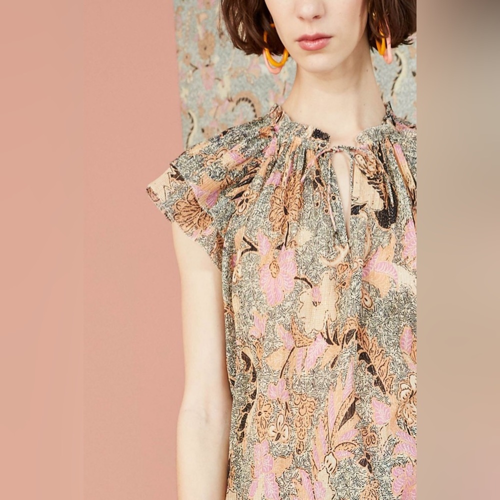 Ulla Johnson Tops | Ida Floral Plissé Top Ivory/Multi Sz 4 - Picture 2 of 10